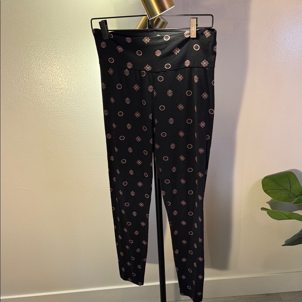 Cozy cotton blend‎ Black and Pink Patterned Leggings xl